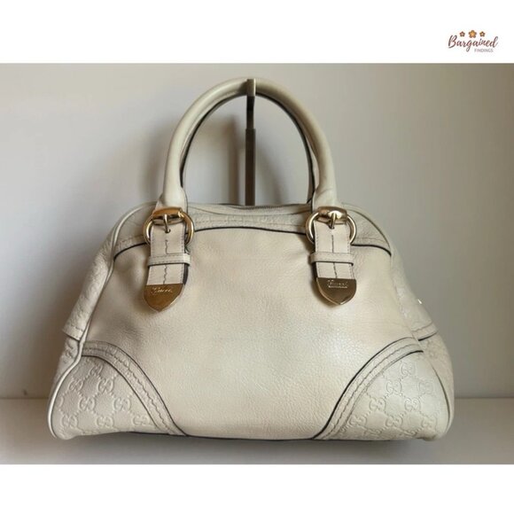 Authentic GUCCI Cream Leather Guccissima Signoria Medium Dome Satchel Bag - Picture 3 of 15